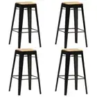 4x Black Solid Mango Wood Bar Stools Industrial Kitchen Dining Barstools Chairs