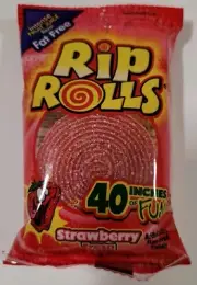 Rip Rolls Strawberry 40 inch Sour Belt Candy 8 Count Free Shipping