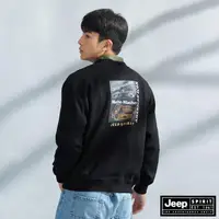 在飛比找momo購物網優惠-【JEEP】男裝 率性吉普車印花長袖大學T(黑色)