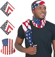 [Simple Express] Bandana Bundle - 3-Piece American Flag Set, Including 2 Square Bandanas & 1 Tube Bandana - Patriotic Accessories for Adults & Kids, Multicolour, One Size