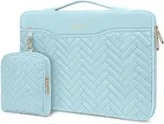 MOSISO 15-16 inch 360 Protective Laptop Sleeve Compatible with MacBook Air 15 / Pro 16 M3 M2 M1 2024-2019, 15.6 inch Notebook, Rectangle Quilted Bag with Handle&Pocket&Small Case, Ice Blue