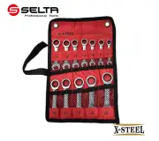 X-Steel 12pc Set 8-19mm Cr-V Stubby Ratchet Combination Ring Open End Spanner