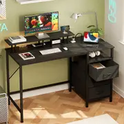 ApexSpace Computer Desk with Power Outlets 4 Drawers Office Desk with Monitor Stand Black
