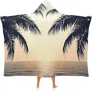 [Ausinbed] Palm Leaves Wearable Cloak Hooded Blanket Fleece Hooded Robe Cloak Arctic Velvet Warm Throw Quilt Poncho Soft Nap Blanket Novelty Blanket Air Conditioning Blanket,50"x60"
