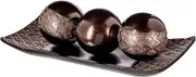 Dublin Home Decor Tray and Orbs Balls Set of 3 - Coffee Table Mantle Decor Centerpiece Bowl with Spheres House Decorations, Decorative Accents for Living Room or Dining Table, Gift Boxed (Brown)