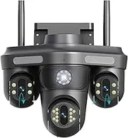 6K 12MP IP Camera WiFi Triple Lens 10X Zoom Three Screens Outdoor PTZ Camera Motion Detection Security Video Surveillance Camera(A/U,6K Camera Add 128G)