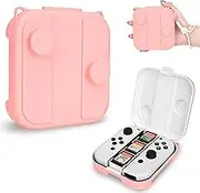 DLseego Storage Case for Switch/Switch OLED JoyCon,Sturdy Case Holder Waterproof and Dust proof JoyCon Storage Shell with 3 Game Card Slot and 1PC Lanyard-Pink