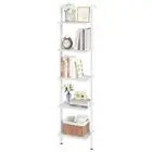 Ladder Shelf 5-Tier Wood Wall Mounted Bookshelf with Metal Frame, Modern White