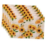 Placemats Set of 6, 12x18 Inch Waterproof Stain Yellow Watercolor Sunflowers