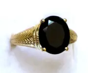 Black Spinel Ring / size 10 / 14K Gold over 925 Sterling Silver / 5.75ct 6.2g