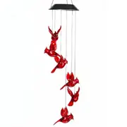 Solar Powered LED Red Cardinal Bird Wind Chime Color-Changing Light Yard Decor