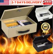 Fireproof Document Box with Key Lock Fire Resists Safe Storage Bag Passport Cash
