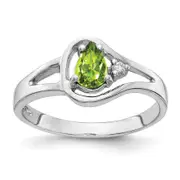 Solid 14k White Gold 6x4mm Pear Simulated Peridot AA CZ Ring