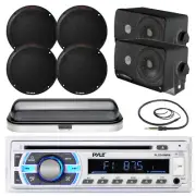 Black 6.5" Marine Speakers,3.5" Speakers,Bluetooth Pyle USB SD Radio Antenna Set
