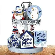 Snow Tier Tray Decorations Set - Multi-Tier Farm Tray Decorations Winter Table Decorations Christmas Party Supplies Christmas Decorations