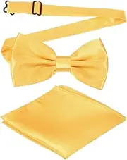 [uxcell] Bow Tie for Men, Adjustable Bow Ties with Pocket Square Solid Color Triple Fold Pre-tied Bow Ties Sets for Wedding, Parties, Dinner, and Business (Light Yellow)