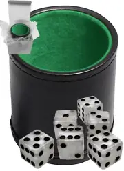 (6) 16mm Pearl Marbleized Dice + PU Leather Green Felt Lined Cup Sealed Box