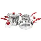 Gibson Home Crawson 7 Piece Stainless Steel Cookware Set in Chrome w Red Handles