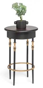 Round Wooden Gold Black Side Table with Finial Legs