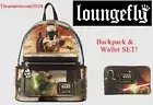 LOUNGEFLY Star Wars Episode II Clone Wars Backpack & Wallet SET Jango Dooku Yoda