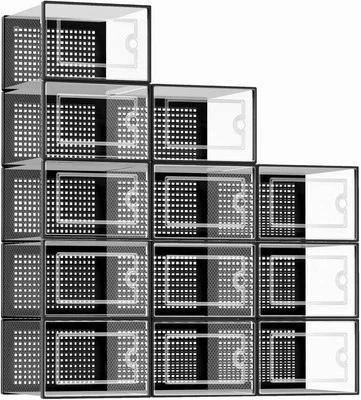 X-Large Shoe Storage Boxes Organizers Clear Plastic Stackable 12 Pack