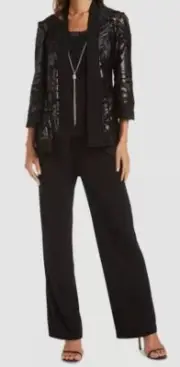R&M Richards Women's Black 3-Piece Necklace Top, Jacket, & Pants Set Size 6