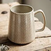 26oz Large Ceramic Coffee Mug with Big Handle, Handmade Kiln Glazed Large Coffee Mug Tea cup, Novelty Mug，Unique Uneven Surface for Office and Home，Microwave and Dishwasher Safe (Wheat ear yellow)