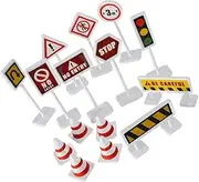 FOYTOKI 10 Sets Traffic Road Signs Barricades for Safe Learning Props for Traffic Knowledge Interactive Playtime Easy to Carry and Store