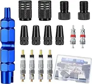 TOOINKCV Pack of 15 Bicycle Valve Core, Bicycle Valve Adapter, French Presta Valve Adapter, Valve Caps Bicycle Valve, Presta Schrader Converter, Valve Core Remover Tool