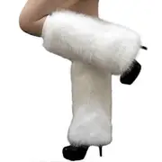 1 Pair Women Imitation Fox Fur Leg Warmers Solid Color Elastic Furry Boot Covers Knee-length Long Socks Fashion Accessories white 40cm