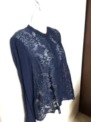 BCBGeneration Navy Blue Lace Shirt Size Small Blouse Button Up Top NEW
