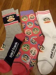 New Paul Frank Crew 3 Pack Monkey Character Socks - Women’s