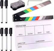 Swpeet 8Pcs 10"x12" Acrylic Film Movie Directors Clapboard Kit, Magnetic Blackboard Eraser, M3 Hex Wrench and 5Pcs Custom Pens Dry Erase Director Clapper Coating Board Slate for Director or Film Fans