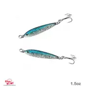 2pcs Blue Fish WOW!® 1.5oz Mega Metal Live Bait Jig luna Lure Treble Hook