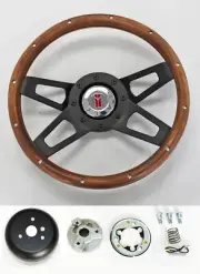 1967 Olds Cutlass 442 Delta 13 1/2" 4 spoke wood grip on black steering wheel
