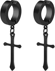 [BABESA] Earring Hoop,Nose Lip Rings,Stud Earrings,Boho Earrings for Women, Non-Pierced Clip On Cross Dangle Hoop Earrings Set, Stainless Steel No Piercing Jewellery Gifts (Color : Black, Size : One Size)