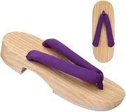 [BEWUST] Woman’s Japanese Traditional Clogs Geta Sandals Log Flat Heel Anti-Slip Wooden Geta Flip Flops Slippers Shoes Heel Height 3.5CM Summer Beach Footwear,23cm,Purple