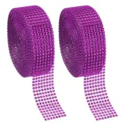 2 Roll 1.5"x20 Yard Crystal Rhinestones Mesh Ribbon Dark Pink (4mm)