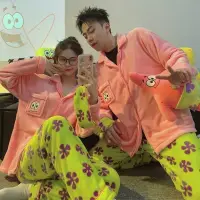 在飛比找蝦皮購物優惠-韓國聯名同款派大星情侶睡衣 派大星睡衣 海綿寶寶睡衣 法蘭絨
