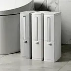 Slimline Toilet Bathroom Rubbish Waste Bin Dustbin With Brush Grey Ivory White