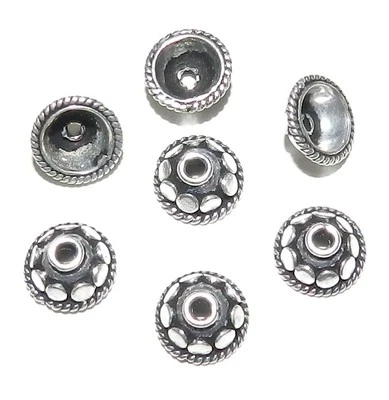 M775 Antiqued Silver 8mm Dot & Rope Round Bead Caps 7pc