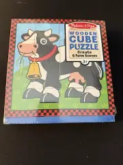 Melissa & Doug Farm Scenes Wooden Cube Puzzle With Storage Tray 16 Pieces NEW