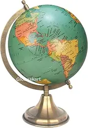 Educational/Antique Globe with Brass Antique Arc and Base/World Globe/Home Decor/Office Decor/Gift Item / 8 inches (Surahi) (Green)