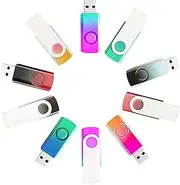 10 Pack 16GB USB Flash Drives Gradient Color USB 2.0 Memory Stick Wholesale Bulk Swivel Design Thumb Drive for Data Storage
