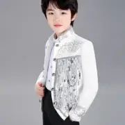 Boys Shiny Sequins Fringed Blazer Jacket Coat Embroidered Tuxedo Suit Top Party