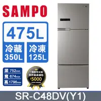 在飛比找PChome24h購物優惠-SAMPO 聲寶 475公升一級能效變頻系列三門冰箱 SR-