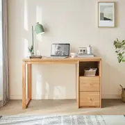 Natural Wood Solid Timber Study Desk with Reversable Storage Cabinet