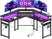 Gaming Desk L Shaped with 10 Colour Lights&Power Outlet, L Shaped Desk Computer
