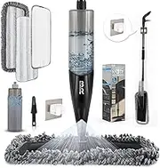 Microfiber Spray Mop for Floor Cleaning - Dry Wet Dust for Kitchen Wood, Hardwood, Laminate, Ceramic Tiles - 360 Degree Set With 3 Heads, Scraper, Holder, Bottle