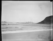 Beach with steam ships offshore, Lord Howe Island, NSW, 1933 Old Photo